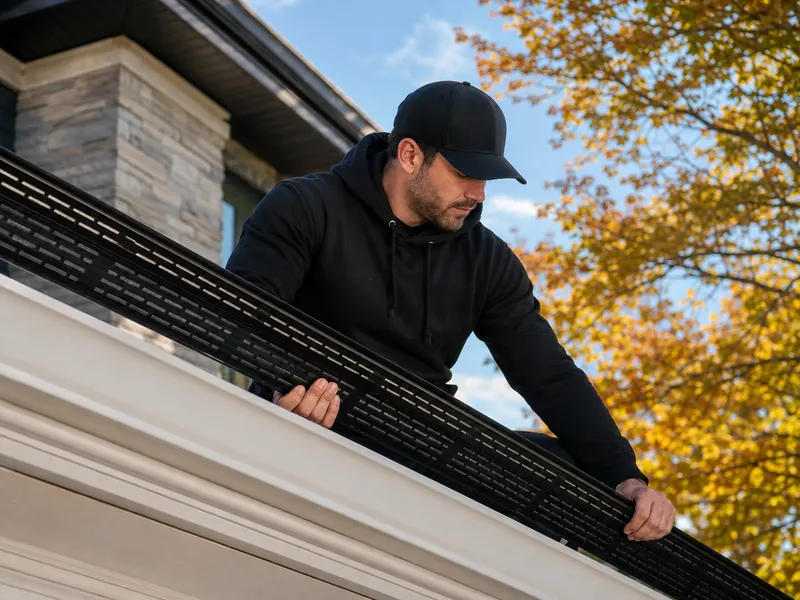 Alu-Rex gutter guard installed on a roof edge